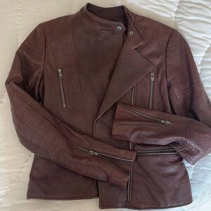 Leather theory motorcycle jacket for women